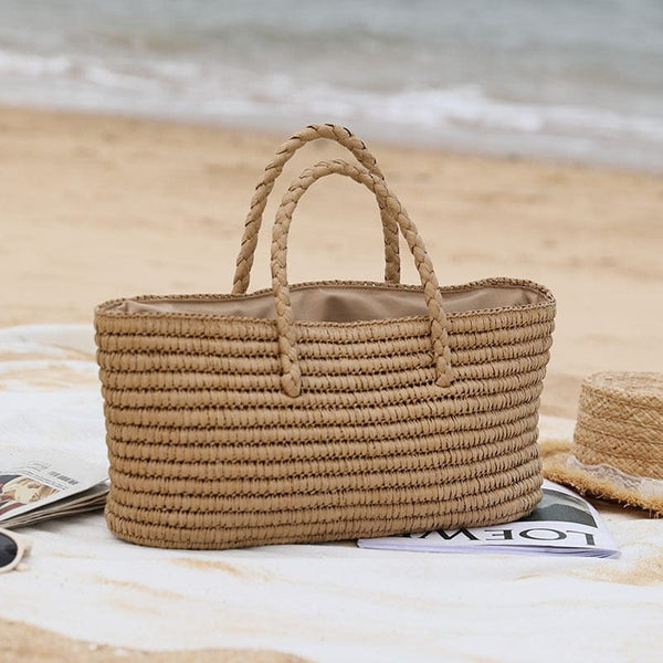 Deago Women Straw Woven Tote Bag Summer Boho Beach Bag Handmade