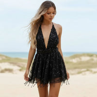 Sexy Halter Romper Mini Dress Gold / S Sexy Halter Romper Mini Dress Gold / S