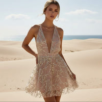 Sexy Halter Romper Mini Dress Gold / S Sexy Halter Romper Mini Dress Gold / S