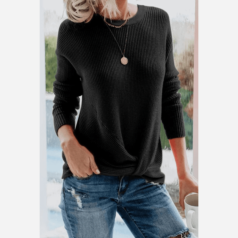 Boho Beach Hut Shirts, Long Sleeve Tops Long Sleeve Knit Shirt Black / S