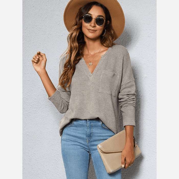 Boho Beach Hut Shirts & Tops, long sleeve shirt, blouse Casual Loose V-Neck Long Sleeve Top