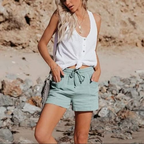 Boho Beach Hut Shorts, Beach Shorts, Boho Shorts Boho Mid-Rise Beach Shorts Green / S