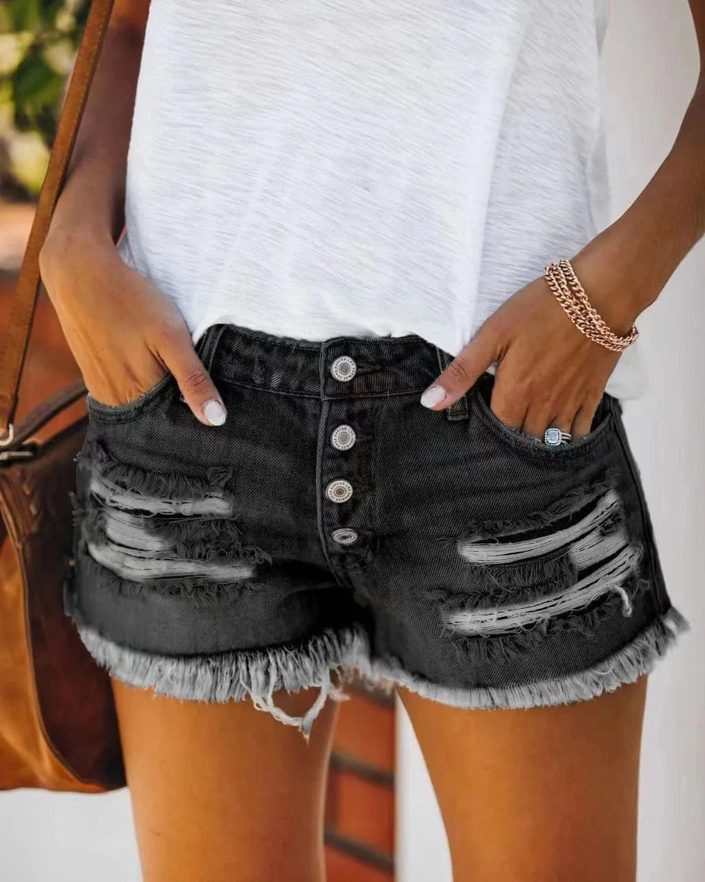 Boho Beach Hut Shorts, Jean Shorts, Holey Shorts, Distressed Shorts Ripped Distressed Shorts Black / S