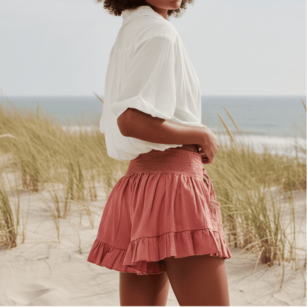 Boho Beach Hut Shorts, Ruffle Shorts, Boho Shorts Boho Floral Embroidered Ruffle Edge Shorts