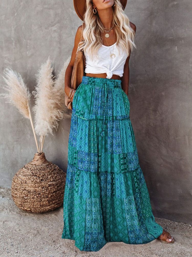 Boho Maxi Skirt - Flowy Floral Print – Boho Beach Hut