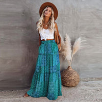 Boho Beach Hut Skirt, maxi skirt Floral Print Bohemian Maxi Skirt Teal / S