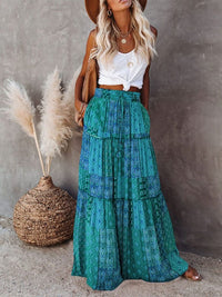 Boho Beach Hut Skirt, maxi skirt Teal / S Floral Print Bohemian Maxi Skirt