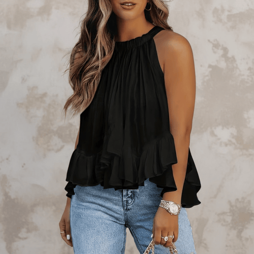 Boho Beach Hut Sleeveless Blouse, Tank Top, Sleeveless Shirt, Crop Top Boho Ruffled Sleeveless Crop Top Black / S