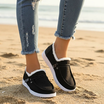 Boho Beach Hut Slip On Shoes Black / 5 Slip On Fur Canvas Shoes