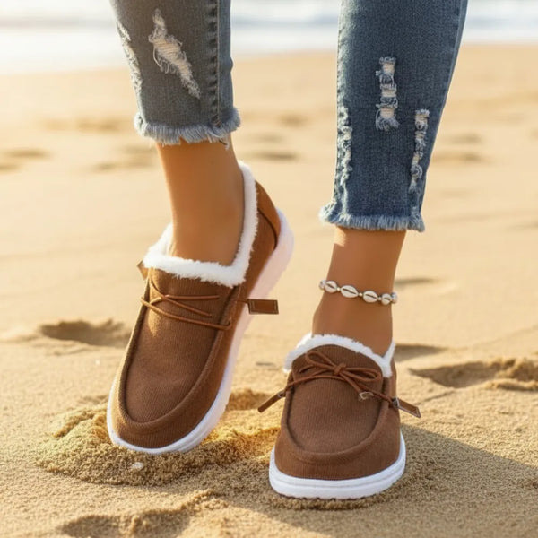 Boho Beach Hut Slip On Shoes Brown / 5 Slip On Fur Canvas Shoes