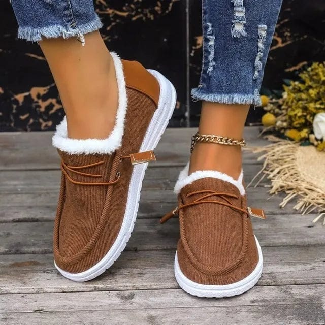 Boho Beach Hut Slip On Shoes Brown / 5 Slip On Fur Canvas Shoes