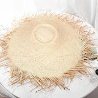 Boho Beach Hut straw hat, wide brim hat, beach hat Boho Woven Straw Beach Sun Hat Concave Top / Desert Beige