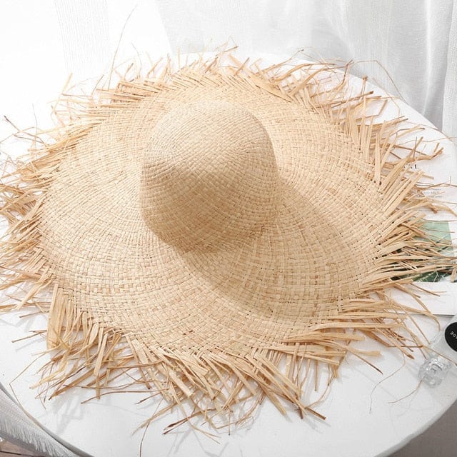 Boho Beach Hut straw hat, wide brim hat, beach hat Boho Woven Straw Beach Sun Hat