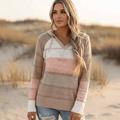Boho Beach Hut Sweater, Pullover Sweater Boho Patchwork Pullover Sweater Beige / S