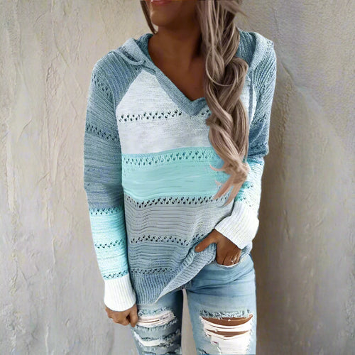 Boho Beach Hut Sweater, Pullover Sweater Boho Patchwork Pullover Sweater Blue / S