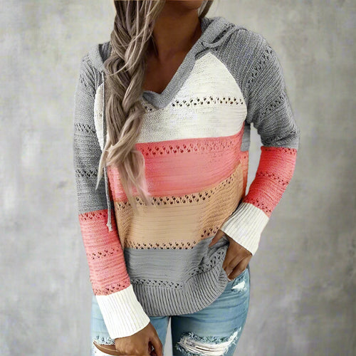 Boho Beach Hut Sweater, Pullover Sweater Boho Patchwork Pullover Sweater Pink / S