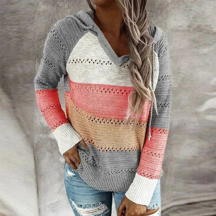 Boho Beach Hut Sweater, Pullover Sweater Boho Patchwork Pullover Sweater Pink / S