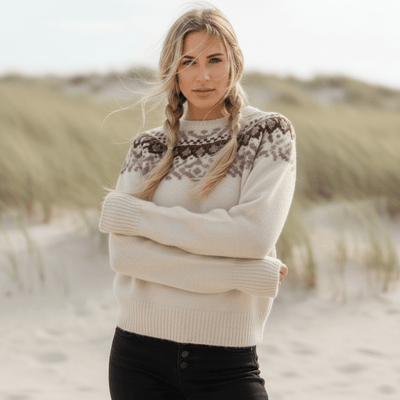 Boho Beach Hut Sweater, Pullover Sweater Boho Vintage Knit Pullover Sweater Khaki / S
