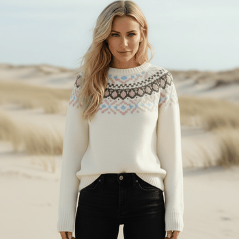 Boho Beach Hut Sweater, Pullover Sweater Boho Vintage Knit Pullover Sweater Off White / S
