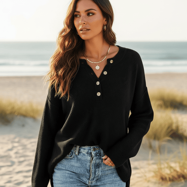Boho Beach Hut Sweaters, Knit Sweaters Black / S Bohemian Long Sleeve Sweater