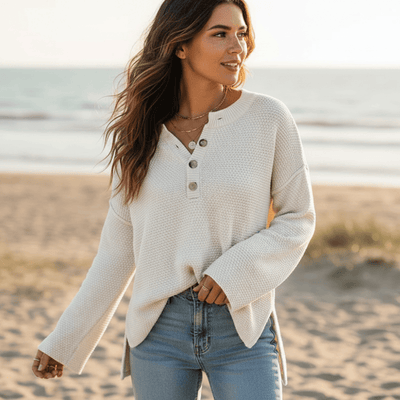 Boho Beach Hut Sweaters, Knit Sweaters Off White / S Bohemian Long Sleeve Sweater