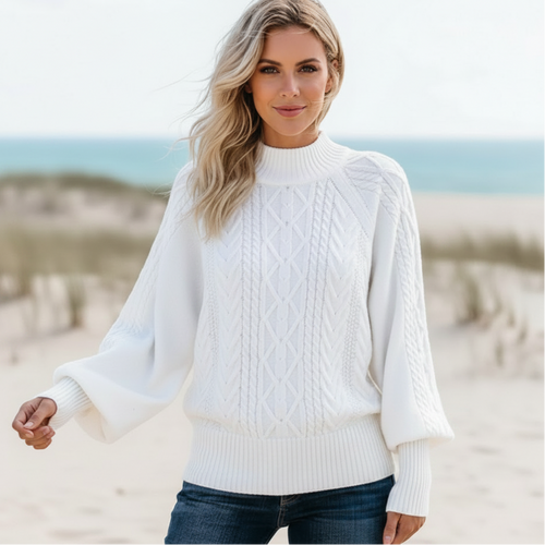 Boho Beach Hut Sweaters, Pullovers, Knit Sweaters Bohemian Pullover Knit Sweater White / S