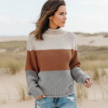 Boho Beach Hut Sweaters, Pullovers, Knit Sweaters Boho Striped Knit Sweater Brown / S