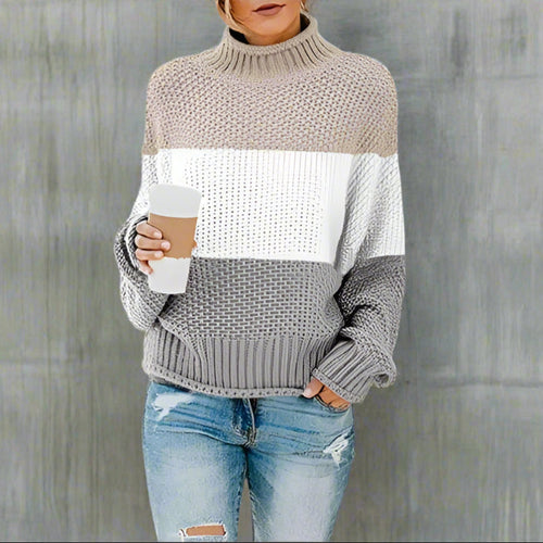 Boho Beach Hut Sweaters, Pullovers, Knit Sweaters Boho Striped Knit Sweater Khaki / S