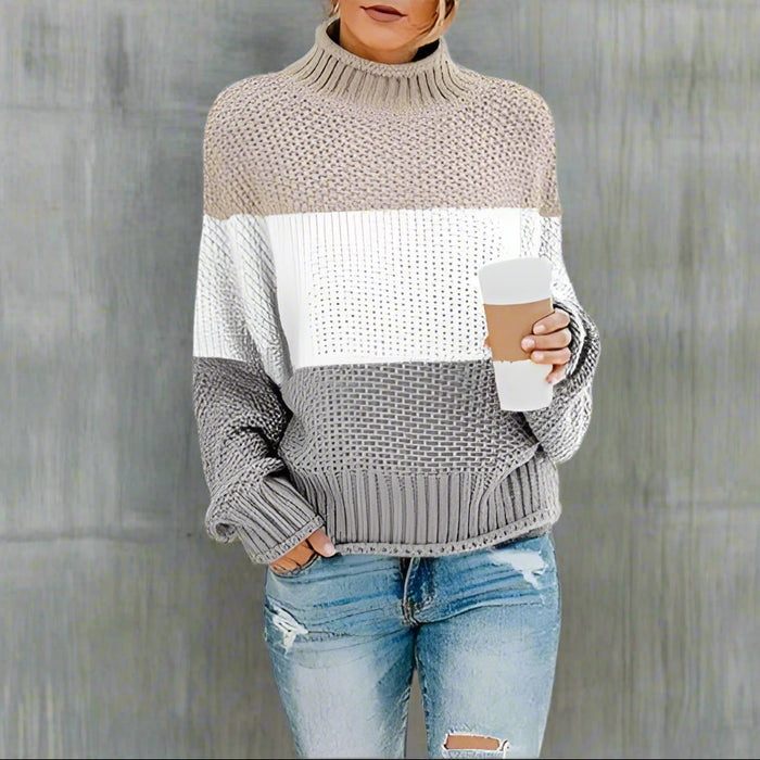 Boho Beach Hut Sweaters, Pullovers, Knit Sweaters Boho Striped Knit Sweater Khaki / S