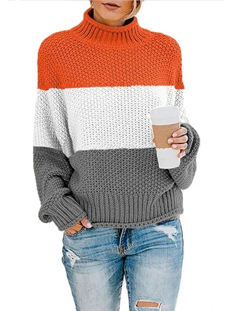 Boho Beach Hut Sweaters, Pullovers, Knit Sweaters Orange / S Boho Striped Knit Sweater