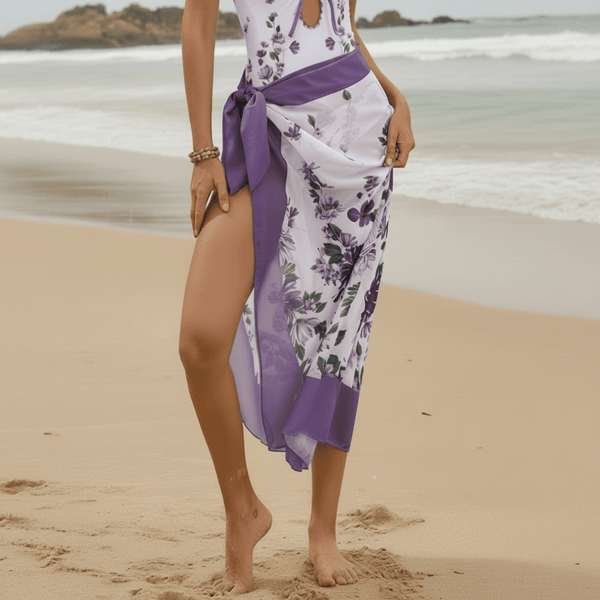 Boho Beach Hut Swimwear, One Piece Swimsuit Boho Floral One Piece Swimsuit & Cover-Up Skirt Purple Skirt & Swimsuit Set / S
