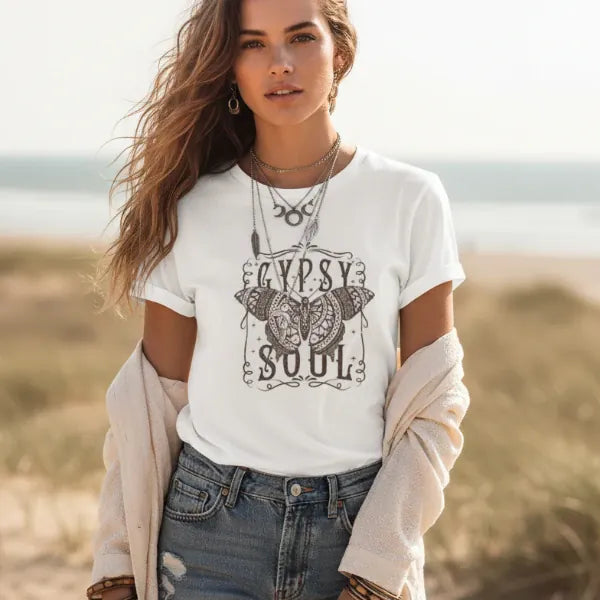 White Gypsy Soul butterfly vintage graphic T-shirt
