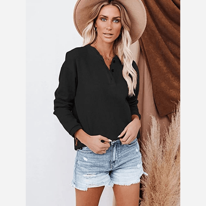 Boho Beach Hut T-Shirts Casual Button Up Long Sleeve Shirt Black / S