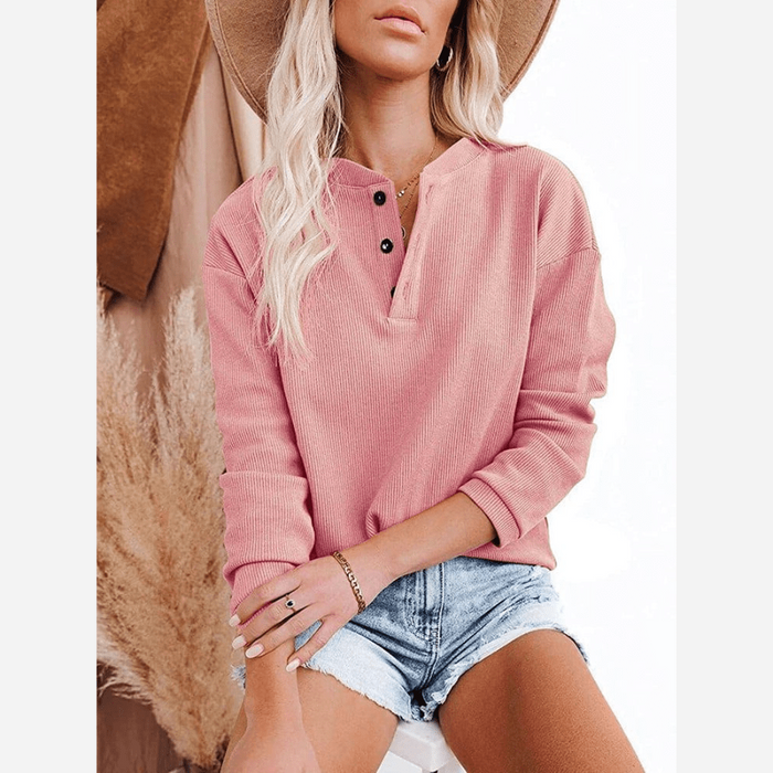 Boho Beach Hut T-Shirts Casual Button Up Long Sleeve Shirt Pink / S