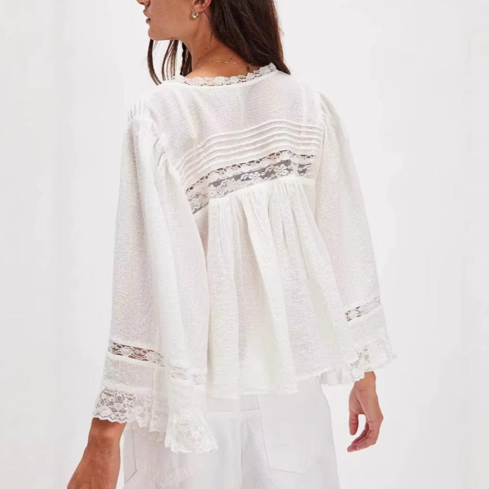 Boho Beach Hut T-Shirts, Long Sleeve Shirt, Crop Top Boho Lace Button Down Blouse