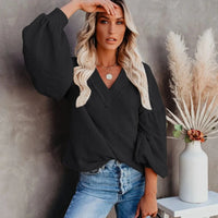 Boho Beach Hut T-Shirts, Long Sleeve Shirt, Lantern Sleeve Top Boho Lantern Sleeve Knit Top Black / S