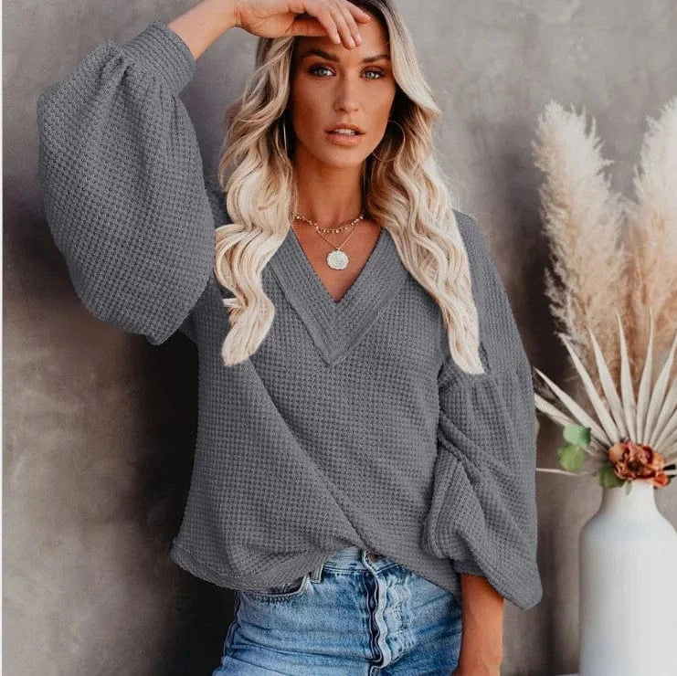 Boho Beach Hut T-Shirts, Long Sleeve Shirt, Lantern Sleeve Top Boho Lantern Sleeve Knit Top Gray / S