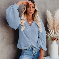 Boho Beach Hut T-Shirts, Long Sleeve Shirt, Lantern Sleeve Top Boho Lantern Sleeve Knit Top Light Blue / S