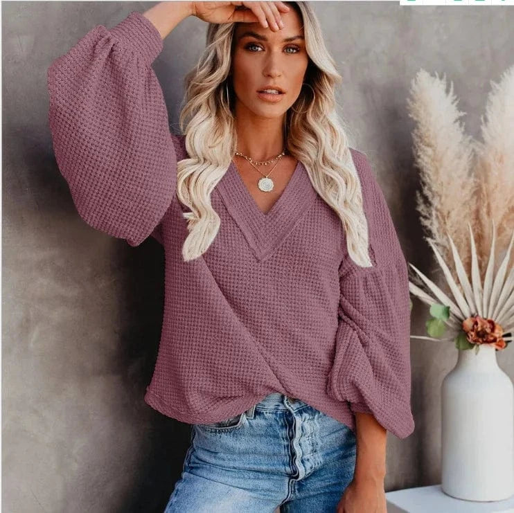 Boho Beach Hut T-Shirts, Long Sleeve Shirt, Lantern Sleeve Top Boho Lantern Sleeve Knit Top Mauve / S