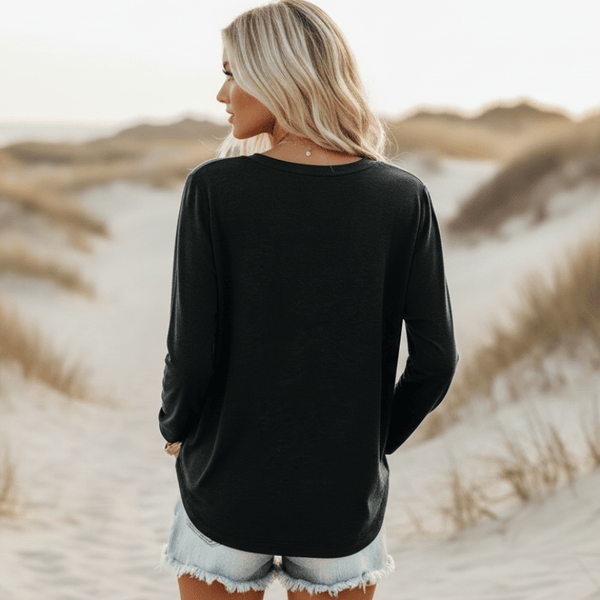 Boho Beach Hut T-Shirts, Long Sleeve Shirt, Plus size long sleeve Casual Long Sleeve Shirt with Pocket