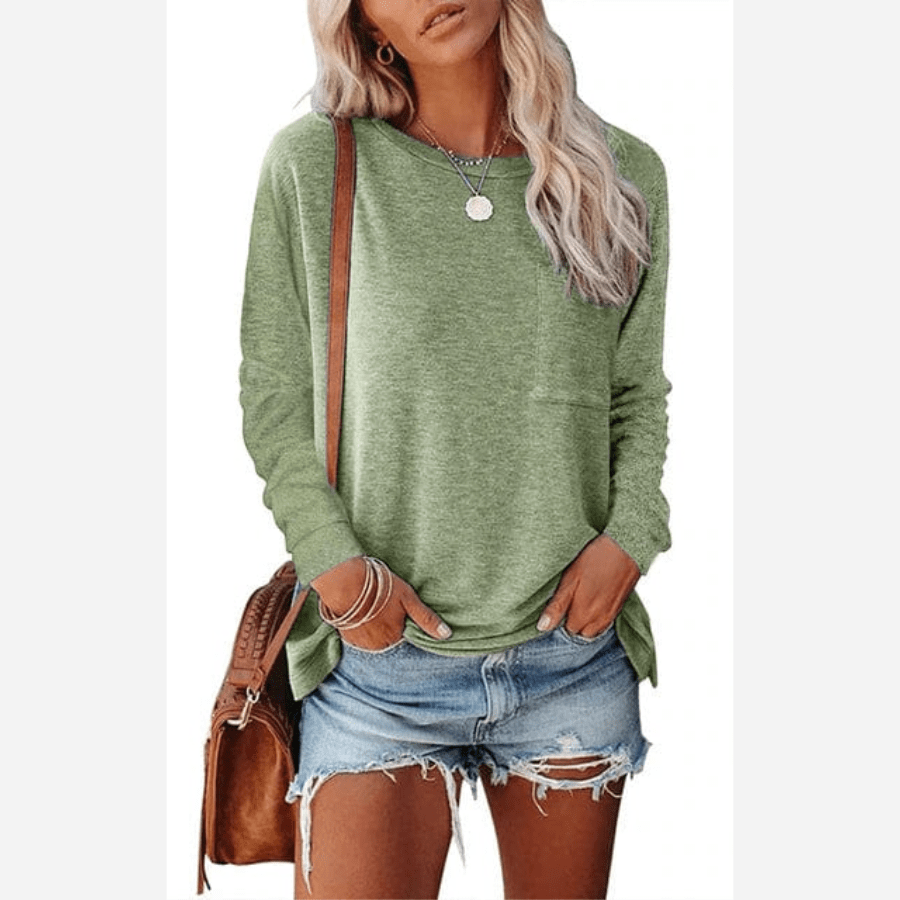 Boho Beach Hut T-Shirts, Long Sleeve Shirt, Plus size long sleeve Casual Long Sleeve Shirt with Pocket Green / S