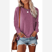 Boho Beach Hut T-Shirts, Long Sleeve Shirt, Plus size long sleeve Casual Long Sleeve Shirt with Pocket Magenta / S