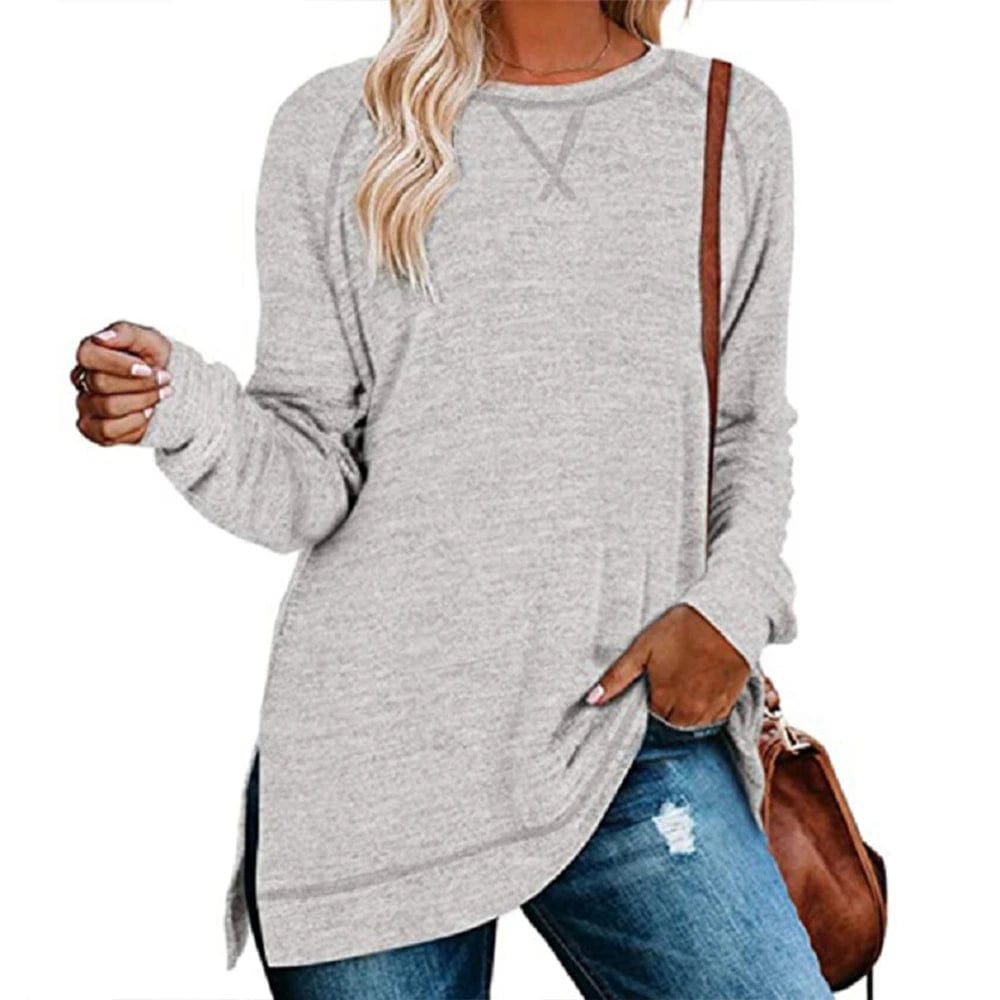 Boho Beach Hut T-Shirts, Long Sleeve Shirt Solid Color Casual Long Sleeve Shirt Light Gray / S