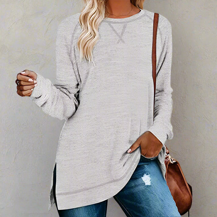 Boho Beach Hut T-Shirts, Long Sleeve Shirt Solid Color Casual Long Sleeve Shirt Light Gray / S