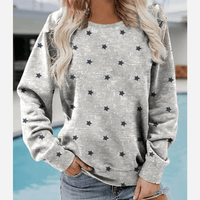 Boho Beach Hut T-Shirts, Long Sleeve Shirt Star Print Long Sleeve Shirt Gray / S