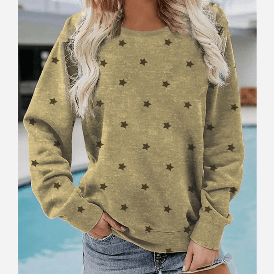 Boho Beach Hut T-Shirts, Long Sleeve Shirt Star Print Long Sleeve Shirt Green / S