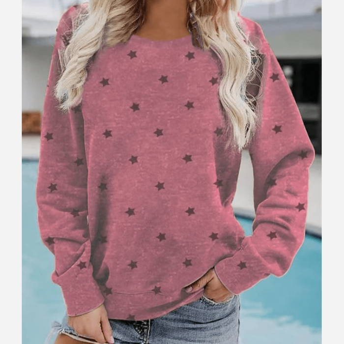 Boho Beach Hut T-Shirts, Long Sleeve Shirt Star Print Long Sleeve Shirt Red / S