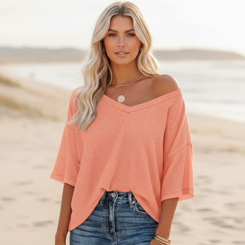 Oversized Casual V-Neck Boho Shirt – Loose Fit Everyday Top – Boho