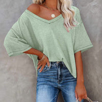 Boho Beach Hut T-Shirts, Short Sleeve Shirt Over-Sized Casual V-Neck Shirt Light Green / S