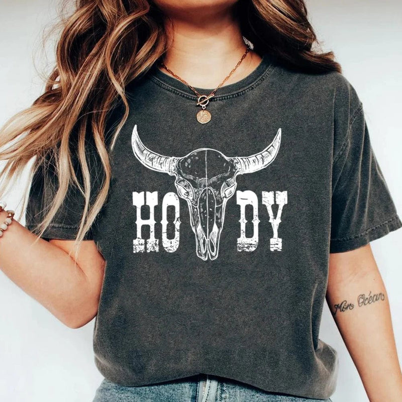 Boho Beach Hut T-Shirts, Short Sleeve Shirt, Printed Top Boho Western Cowgirl Shirt Dark Gray / S